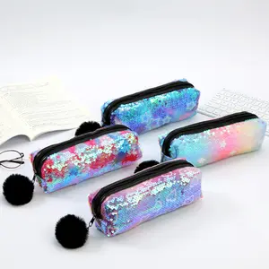 Estojo de lápis reversível portátil, bolsa com glitter e lantejoulas reversíveis para meninas