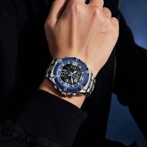 Montre chronographe analogique-numérique SMAEL 6055, étanche, lumineuse, avec alarme, boîtier/cadran en alliage, bracelet en acier inoxydable, chronomètre - Product Image 5