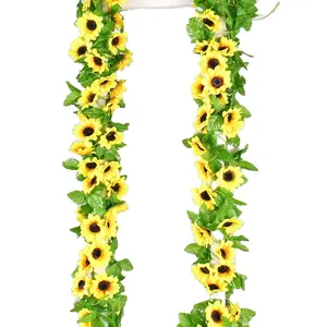 260cm lang 12pcs Blumen Seidenstoff Kunststoff Blumen Künstliche Sonnenblumen girlande zur Dekoration