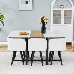 7-Piece Space-Saving Dining Set MDF <b>Table</b> + 6 PU Chairs Modern Eco-Friendly <b>Kitchen</b> Furniture <b>for</b> <b>Small</b> Spaces & Hotels - Product Image 5