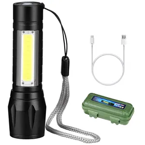 Mini linterna led cob portátil, Ultra brillante, recargable vía usb, táctica, de largo alcance, para acampar al aire libre