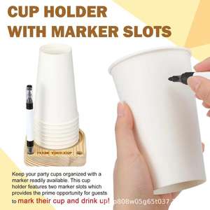 Portavasos de papel de madera con marcador para fiestas, hogar, cafetería, dispensador de almacenamiento de escritorio de color madera natural - Product Image 2