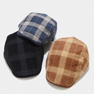 Classic Plaid <b>Beret</b> Cotton Forward <b>Hat</b> Men's Newsboy <b>Hat</b> Vintage Ivy Cap - Product Image 1