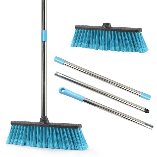 Buy Adjustable Long Poles Plastic Brooms Scrubber Bathroom Courtyard Portable Tool Floor Cleaning Broom