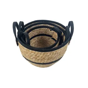 Modern home storage organization decorative basket seagrass water hyacinth wicker storage basket with rope handle