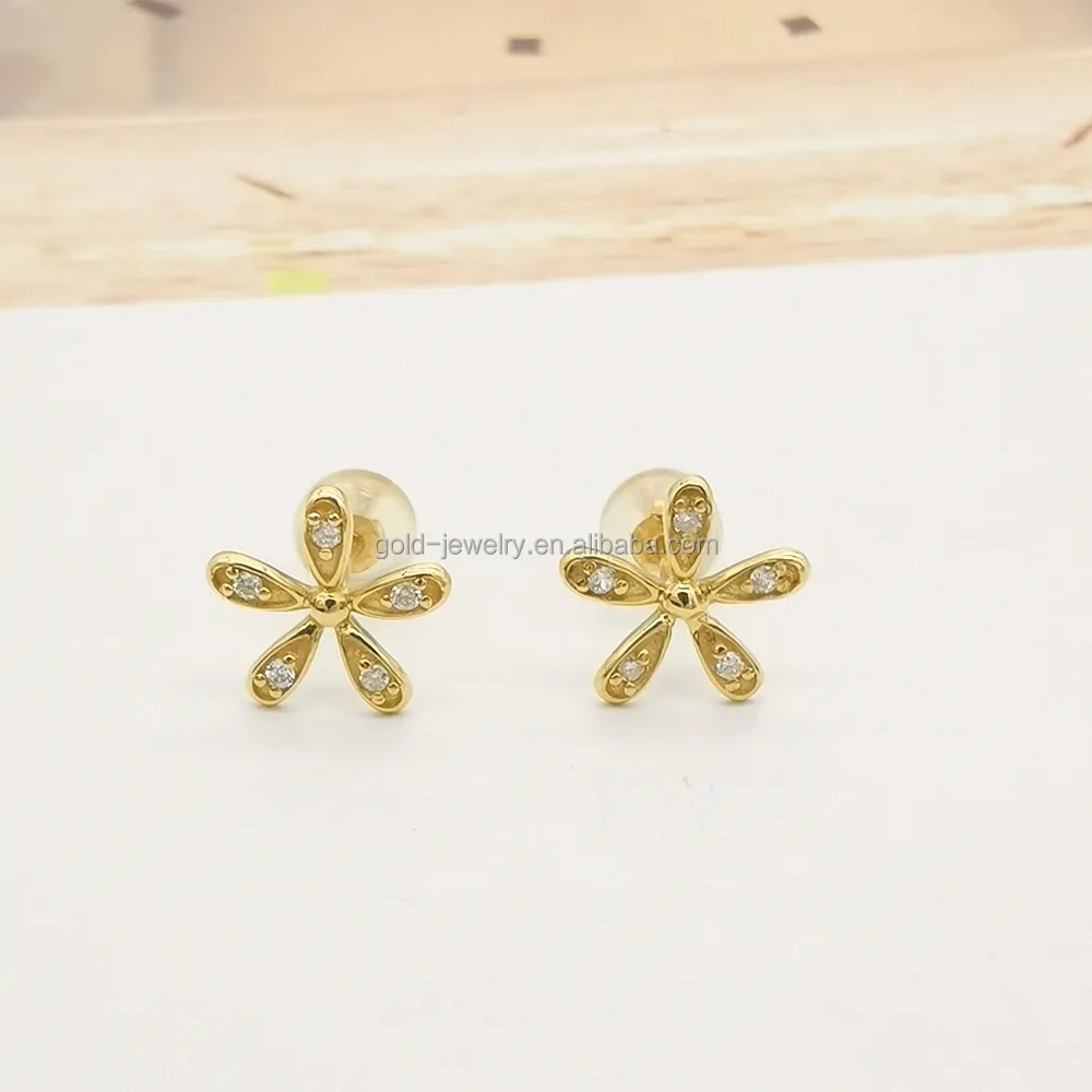 Della fabbrica Vendite Direttamente 18k Oro Reale Orecchino Delle Donne Del Diamante di Carati Gioielli In Oro Orecchini a Forma di Fiore 18k Oro Giallo commercio all'ingrosso