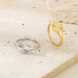 Sunburst Radial <b>Signet</b> <b>Ring</b> <b>for</b> <b>Women</b> | 18K PVD Gold Plated Stainless Steel | Waterproof, Hypoallergenic & Non-Fading - Product Image 2