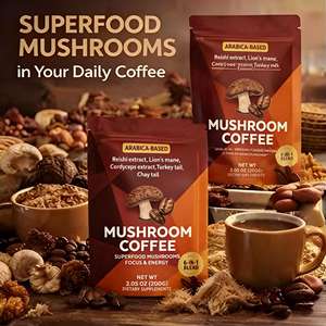 Mushroom Coffee 6-in-1 Arabica-Based Blend with Reishi <strong>Lion</strong> <strong>s</strong> <strong>Mane</strong> Cordyceps 200g Dietary <strong>Supplement</strong> for Focus &amp; Energy - Product Image 5