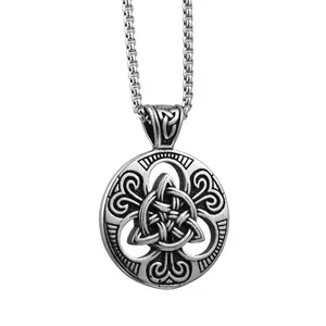 Grosir grosir perhiasan fashion baja Titanium liontin simpul Celtic Charm untuk DIY kalung Nordic Viking Retro Punk untuk wanita anak perempuan