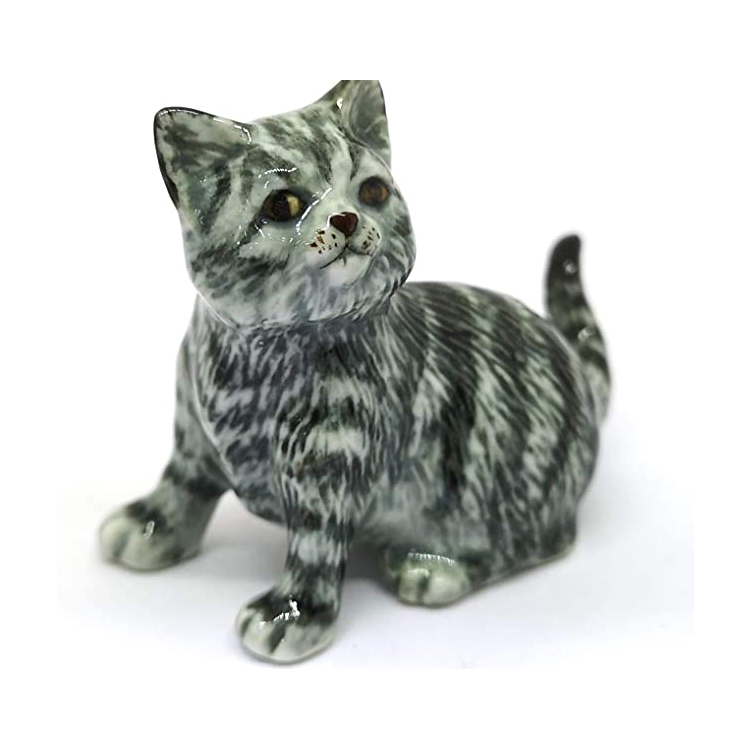 Коллекционная керамическая серая фигурка табби кошки, фарфоровая статуя ручной росписи, украшение для дома, подарки для любимых домашних животных