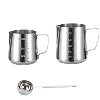 Set Cangkir Susu Stainless Steel 304, Jarum Pengukur Bunga, Sendok, dan Penjepit untuk Kopi Busa