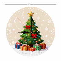 Horloge murale en bois 25 cm, surface lisse avec impression UV, motif sapin de Noël, détails faits à la main