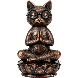 Escultura de Resina de Gato Meditando Zen sobre <span class=keywords><strong>Base</strong></span> de Loto, Estatua Artesanal Novedosa con Gafas, Regalo de Resina Personalizado - Product Image 1