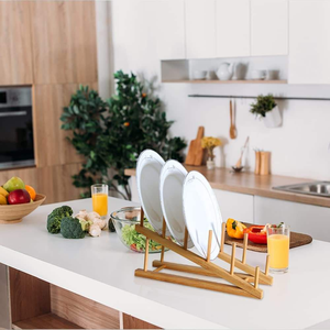 Estante de bambú para platos y tapas de ollas, organizador de encimera de <span class=keywords><strong>cocina</strong></span>, soporte de madera con 6 ranuras para secado y exhibición - Product Image 6