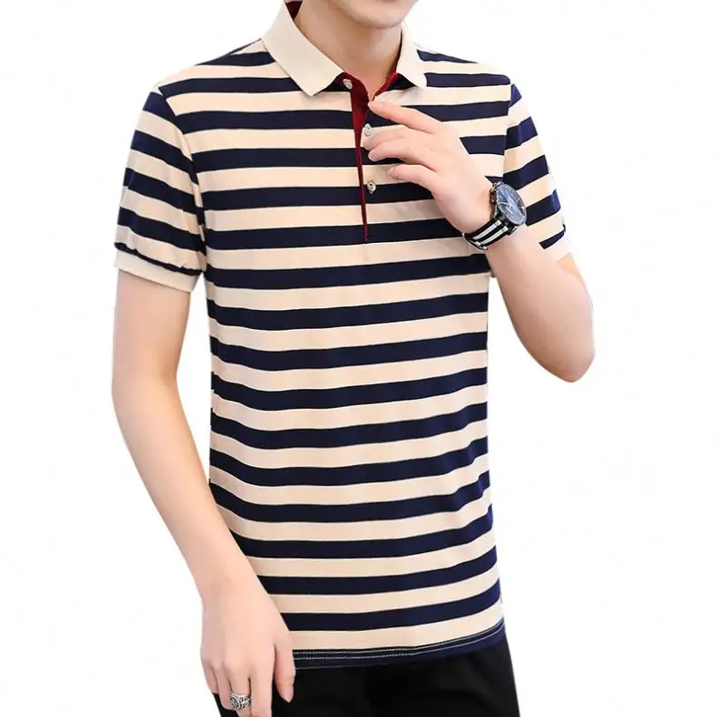 2022 Nieuwkomers Heren Katoenen Polo T-Shirt Korte Mouw Zomer Gestreepte Mannen Business Tops Jeugd Casual Revers Casual T-Shirt