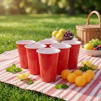 Ensemble de gobelets jetables en plastique PP rouge pour beer pong, 500 ml, jeu de boisson pour fête, avec 12 gobelets et 2 balles