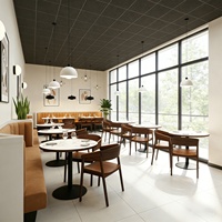 Table et chaises de restaurant de style café français bon marché, chaises de salle à manger modernes de luxe en bois brun avec coussin