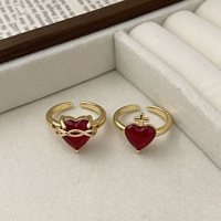 Vintage gouden rode hartvormige kristallen open ring met oneindigheids- en kruisdesign, verstelbaar, ideaal voor dagelijks gebruik, dates en Valentijnsdag