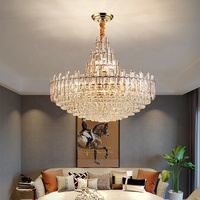 Lustre suspendu contemporain de luxe en fer et cristal blanc chaud avec CRI 90 élevé pour l'éclairage du salon