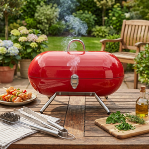 Parrilla de Carbón Moderna en Forma de Pastilla Roja, de Acero con Recubrimiento en Polvo, Mini Parrilla de <span class=keywords><strong>Barbacoa</strong></span> para Exteriores, para Jardín o Patio - Product Image 2