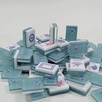 Tuiles de Mahjong Américaines Classiques en Acrylique Transparent Cyan Clair Personnalisées, Motif Papillon, Design Ventilateur au Dos, Direction du Vent