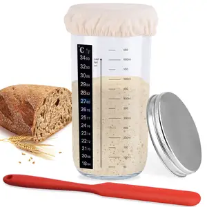 Thiết kế mới cao cấp sourdough Starter Jar với nhiệt kế/ngày đánh dấu ăn ban nhạc/Scraper/vải bìa và nắp kim loại