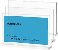 Porte-cartes A5 en acrylique vertical en forme de T Présentoir de cartes postales en plastique Support de menu transparent double face