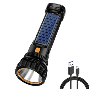 Lampe Torche LED Solaire Et USB - Rechargeable, étanche IP44, 2-en-1 COB + Projecteur