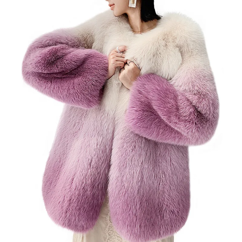 Women's Winter Warm Soft Fox Fur Coat Ladies Natural Fox Fur Jacket Real Fox Fur Luxury Clothing Women