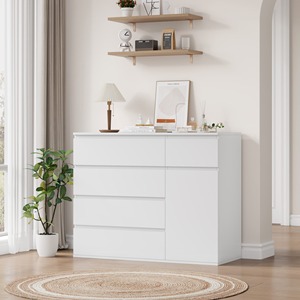 <span class=keywords><strong>Commode</strong></span> moderne <span class=keywords><strong>blanche</strong></span> multifonctionnelle à compartiments avec 5 tiroirs et 1 porte, MOQ <span class=keywords><strong>100</strong></span> - Product Image 1