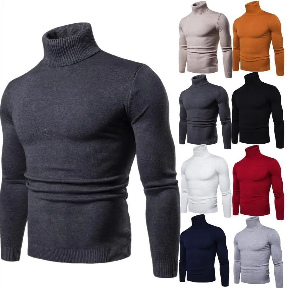 OEM Males Wool Sweater Casual Custom LOGO Winter Soft Slim Black Plain Knit Wool Turtle Neck Sweater For Men Pullover Cotton