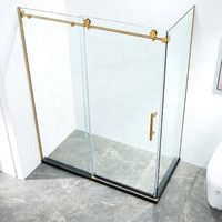 Cabine de douche double coulissante en verre trempé haute clarté avec cadre étroit en acier inoxydable, écologique, style ferme, pour hôtel et extérieur