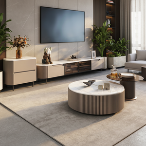 Hot Selling Modern Italian Style Luxury Drawer Storage <strong>Round</strong> White Coffee <strong>Table</strong> Family Size Set for Living Room Sofa - Product Image 3