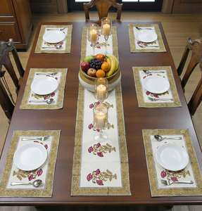 Premium Quality Printed <b>Table</b> Mat Set with Matching <b>Runner</b>, Reusable Placemats for <b>Dining</b> Room Decor Available For Sale - Product Image 5