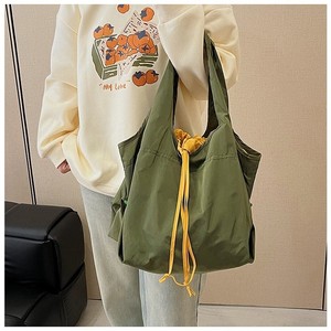 Sac de courses pliable transfrontalier en polyester avec cordon de serrage, sac fourre-tout pour femme, sac d'épicerie écologique imperméable - Product Image 1