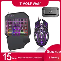 Clavier et souris de jeu mobile T-WOLF Combo-One Hand Design RGB Backlit Keys Programmable Wrist Support