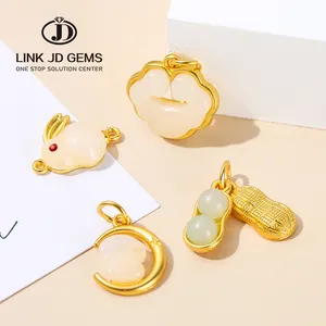 JD Zinc Alloy Gold Plated Lucky Rabbit Lucky Peanut Lucky Cloud Imitated Jade Charm Pendants for Jewelry Making