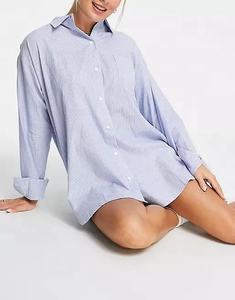 KY Vestidos <span class=keywords><strong>de</strong></span> mujer Camisas personalizadas <span class=keywords><strong>de</strong></span> bolsillo Botones para ropa <span class=keywords><strong>Camisa</strong></span> <span class=keywords><strong>de</strong></span> rayas <span class=keywords><strong>de</strong></span> manga larga para mujer - Product Image 4