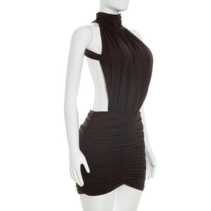 Robe pour femme Viviblook J26DS292, nouvelle robe moulante mini plissée sans manches, couleur unie, décontractée, dos nu - Product Image 3