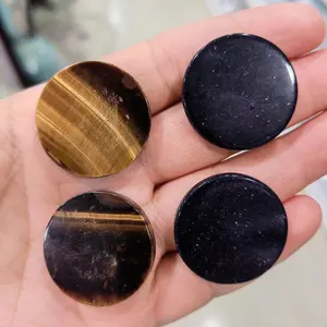 Batu alam hitam Onyx batu akik kuning mata harimau berbentuk koin ganda datar untuk perhiasan aksesoris dukungan disesuaikan