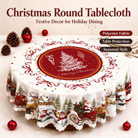 Nappe de Noël ronde ChamXue en polyester imperméable – Housse de table pour dîner de fête, décoration de Noël pour la maison