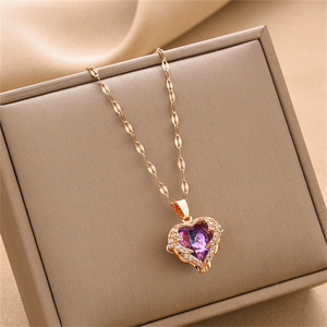 Venta al por mayor clásica europea y americana transfronteriza océano corazón amor Color agua oro colgante mujer collar que no se decolora - Product Image 6