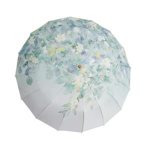 Vendita calda a 16 colori con osso in gomma a doppio uso ombrellone in legno con manico pieghevole High-End sensazione di protezione da <span class=keywords><strong>sole</strong></span> e UV - Product Image 5