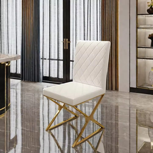 Chaise de salon/hôtel moderne haut de gamme en acier inoxydable doré avec coussin de siège en cuir PU noir et dossier - Product Image 4