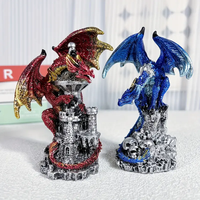 Ornements de sculpture de dragon de festival mythique créatif personnalisé Statue de dragon en résine avec château et crâne pour les cadeaux de décoration intérieure