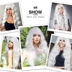 White Platinum Long Curly Synthetic <strong>Wigs</strong> with Bangs for Women Afro Daily Cosplay <strong>Lolita</strong> Wavy <strong>Wig</strong> Natural Hair Use - Product Image 6