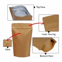 Sacs à café personnalisés imprimés, fond plat, en papier kraft, avec valve de dégazage unidirectionnelle pour les grains de café