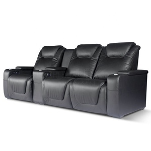 Canapé de cinéma inclinable électrique en cuir de vache noir de qualité supérieure pour le home cinéma, canapé 4 places - Product Image 1
