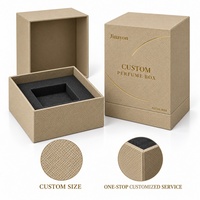Boîte rigide à couvercle pour parfum, en papier spécial gaufré textile beige Morandi, avec logo personnalisé, 10x10x14cm, insert en mousse surélevé