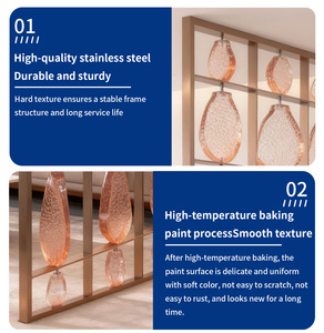 Paravent de séparation en verre cristal doré de luxe et en acier inoxydable pour la décoration du salon à domicile - Product Image 2